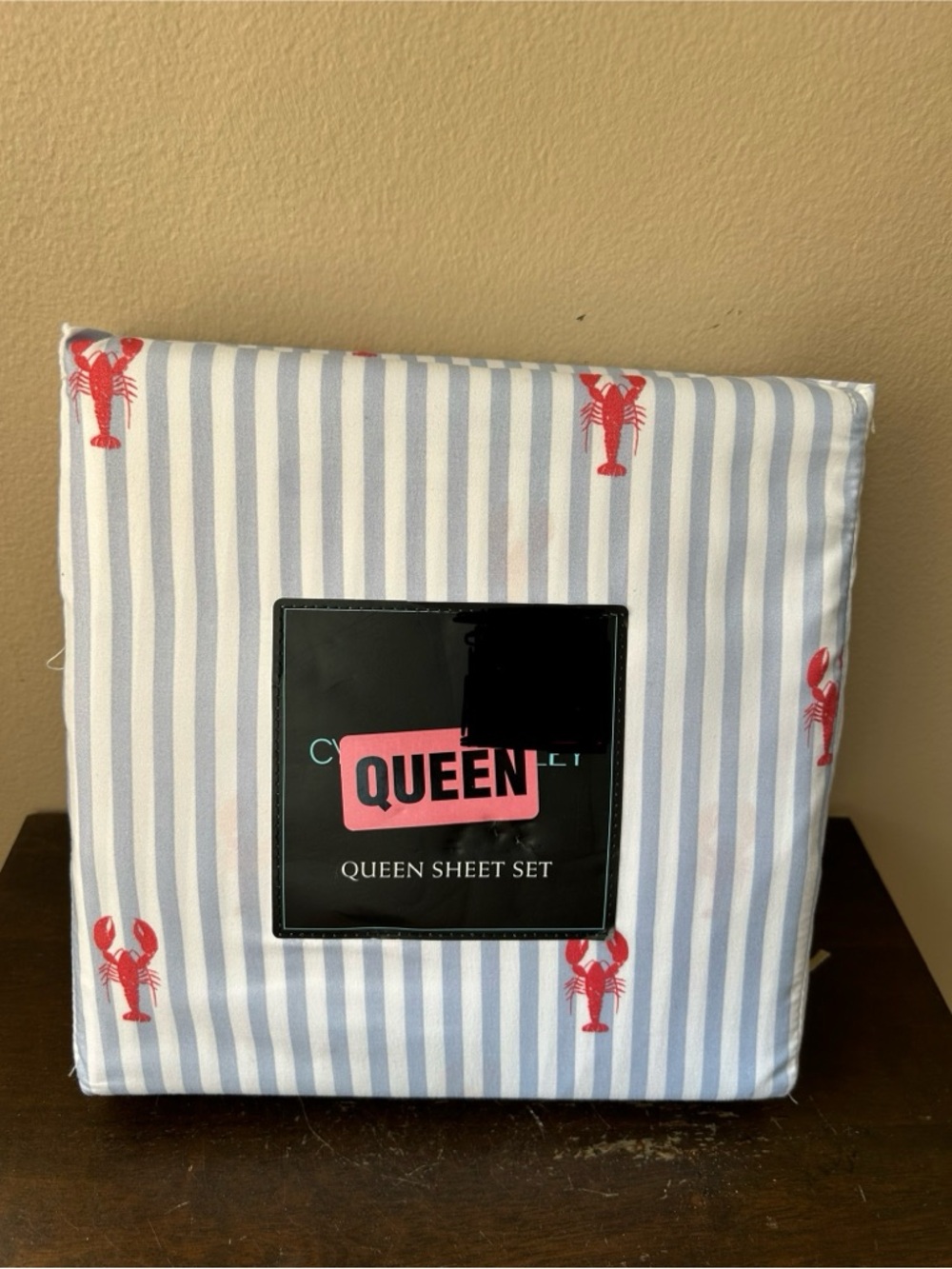 Cynthia Rowley Queen Sheet Set New Lobster Striped Microfiber